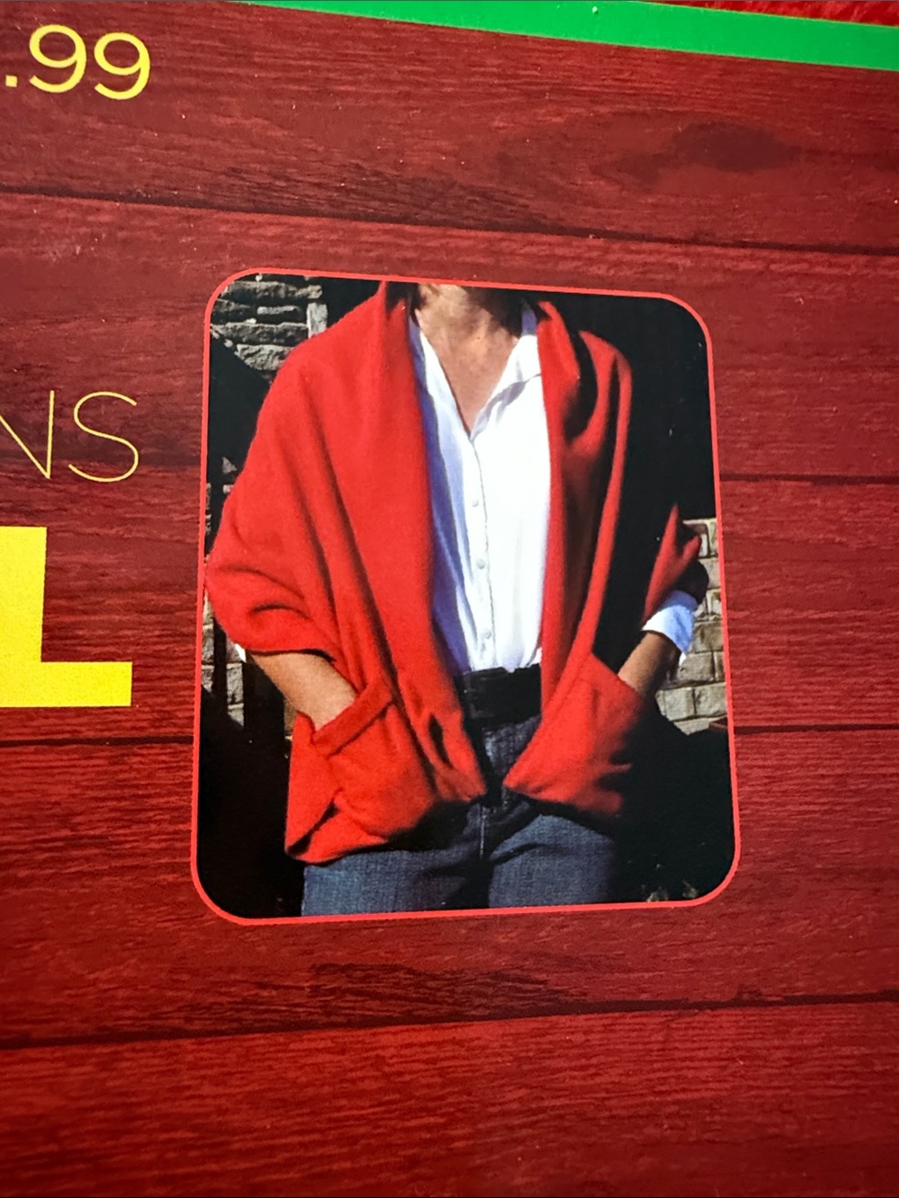 Red Shawl-Collar Sweater Wrap -